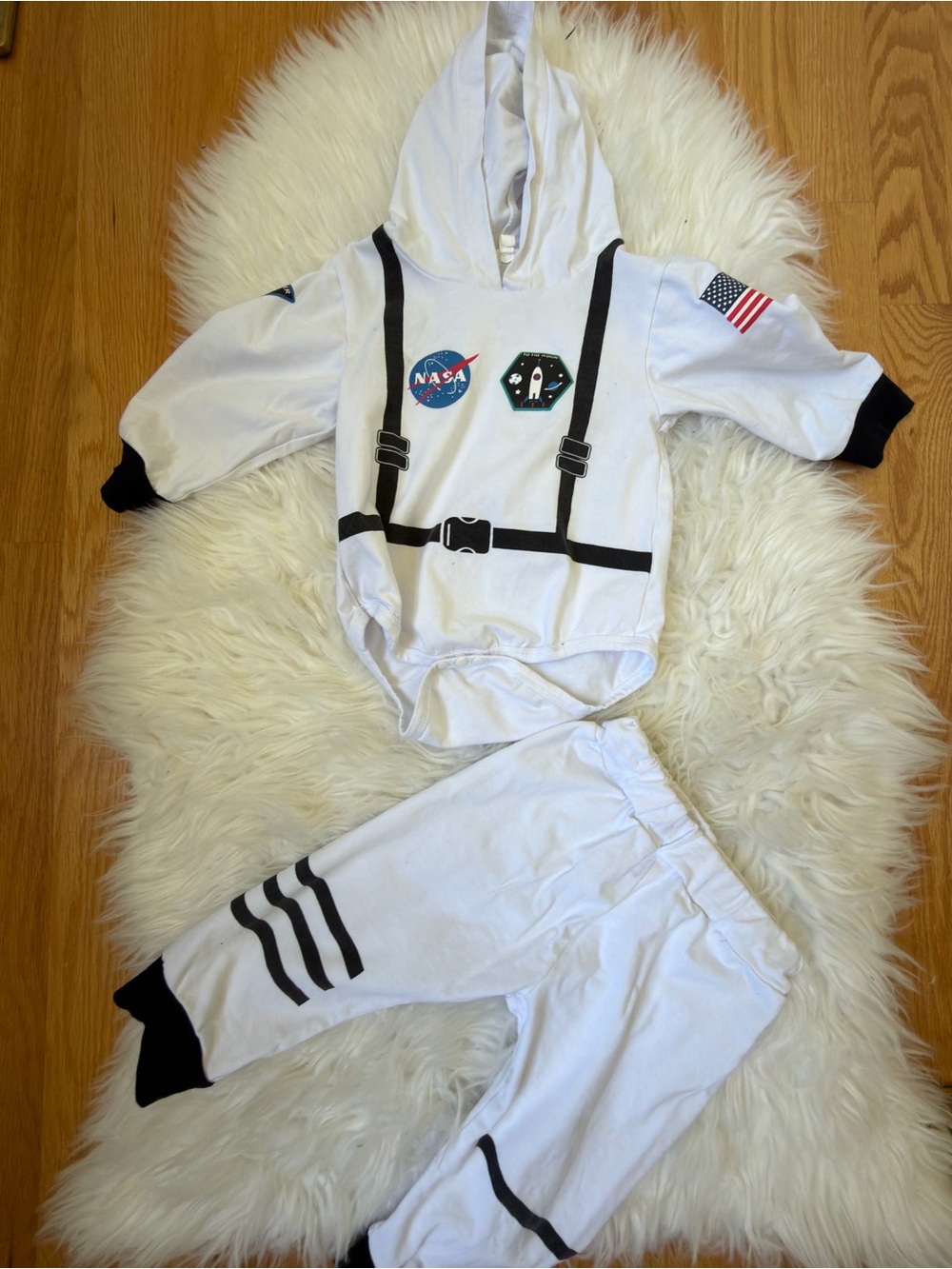 White & Black Kids' Astronaut Hoodie Bodysuit Set